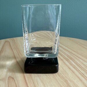 Vtg Disaronno Square Amaretto Glass 4" Black Base Clear Crystal Logo MCM France